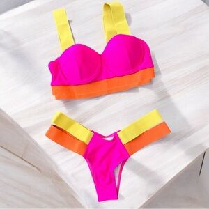 Colorful Bikini Set with Yellow Straps